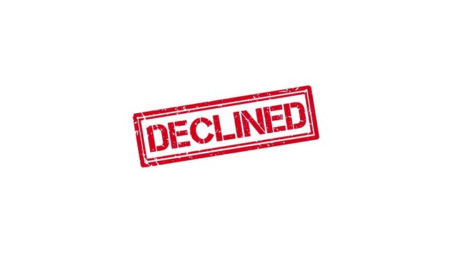 Red declined rubber stamp animation on white background, for business and, finance rejection concepts denied