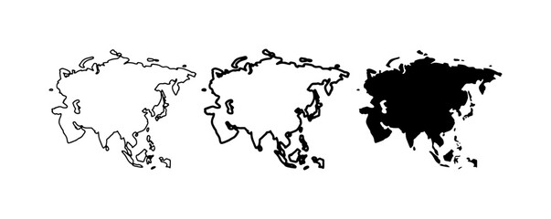 Asia map set with outline and solid shapes for geography and travel © Rana
