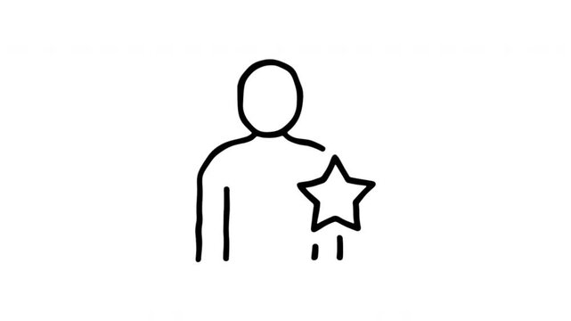 Person Holding Star For Recognition And Achievement Hand Drawn Doodle Animation. Award Symbol And Outstanding Performance. Employee Appreciation And User Reward. 4K Loop With Alpha Channel.