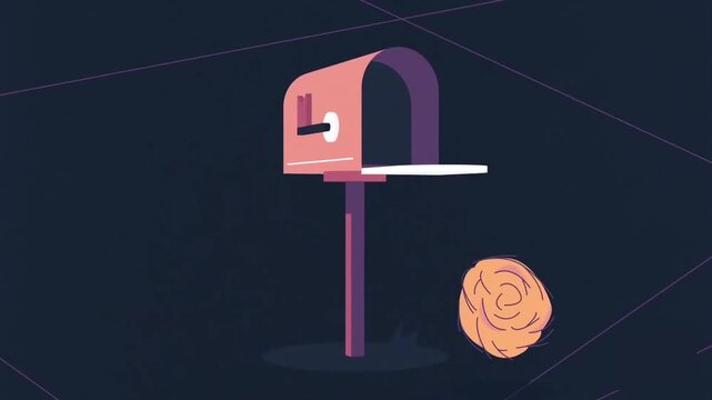 Pink mailbox standing lonely in dark desert scenery with rolling tumbleweed passing by in motion video clip