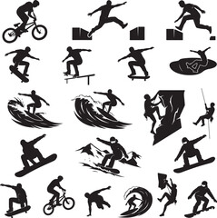 Obraz premium Extreme Sports Action Silhouettes Isolated Transparent Background