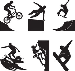 Obraz premium Extreme Sports Action Silhouettes Showcasing Tricks and Stunts