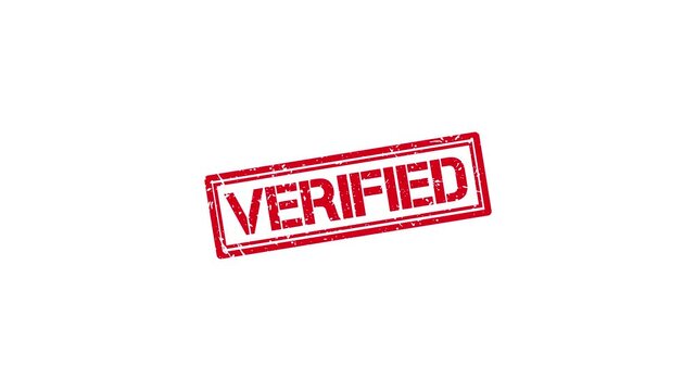 Red verified rubber stamp animation on white background, approved concept for business and official documents