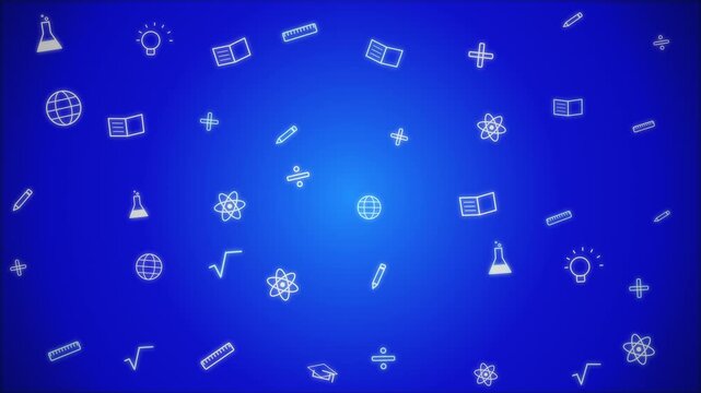 Navy blue education line icons pattern, blue school and learning backdrop, seamless 4K loop