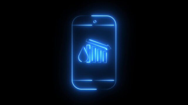 Neon glowing decreasing Humidity on Phone Screen - Icon Animation, on a transparent background, motion graphic of a humidity concept. 4k video