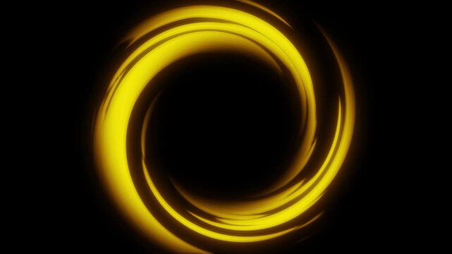 Abstract glowing golden orange swirling vortex or loading circle animation on a dark background.