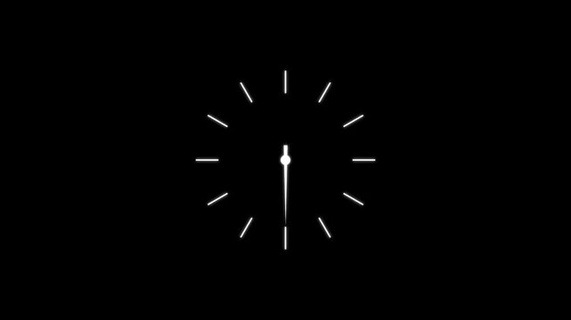 Clock spinning, watch animation on transparent background with alpha channel. Clock icon flat style 24 hours day and night fast speed, motion graphic of a clock concept, on a transparent background.