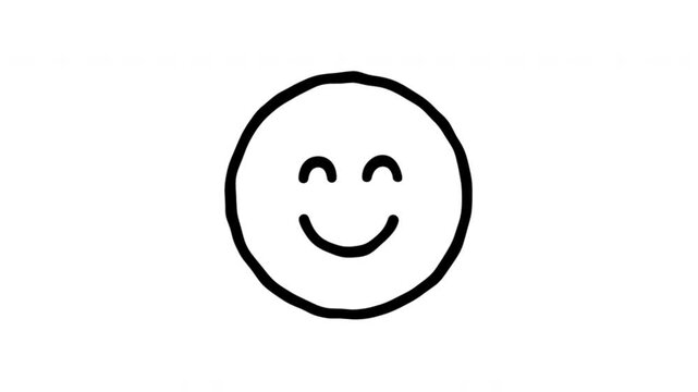 Smiley Face For Happiness And Positive Feedback Wiggle Doodle Animation With Alpha Channel. Happy Emoticon And Friendly User Interface Symbol, Transparent Background. 4K Loop Hand Drawn Icon.