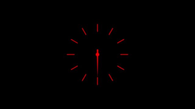 Clock spinning, watch animation on transparent background with alpha channel. Clock icon flat style 24 hours day and night fast speed, motion graphic of a clock concept, on a transparent background.