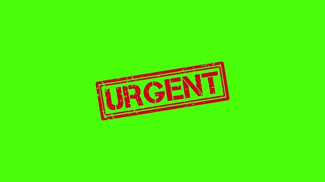 Urgent red rubber stamp impression on green screen background, priority notification overlay