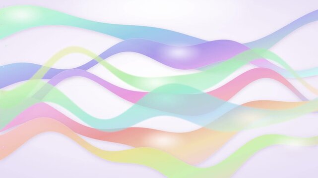 Iridescent holographic liquid fabric ribbons flowing on clean white background, soft pastel rainbow chromatic sheen with gentle undulating wave motion for modern fashion visual in 4K