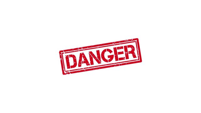 Red danger rubber stamp effect animation on white background, warning sign concept for industrial safety and risk management