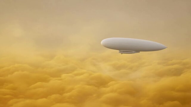 White Airship Floating Above Dense Golden Clouds
