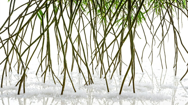 Salt Tolerant Plant Roots Growing in Crystalized Salt Water Ecosystem Detail
