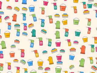 Fototapeta premium Colorful Housekeeping Equipment Background For Flyers