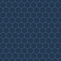 Obraz premium Modern geometric seamless pattern with thin light blue lines on navy background for professional graphic design backdrop.