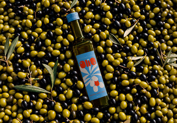 Olives Background with Olive Oil Bottle Mockup
