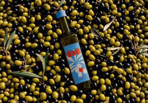 Olives Background with Olive Oil Bottle Mockup