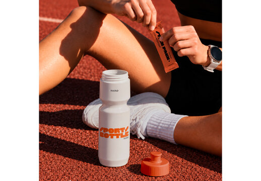 Track Woman with Stick Pack Mockup