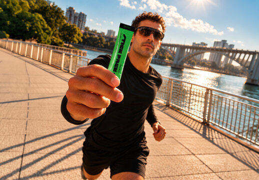 Runner Man with Stick Pack Mockup