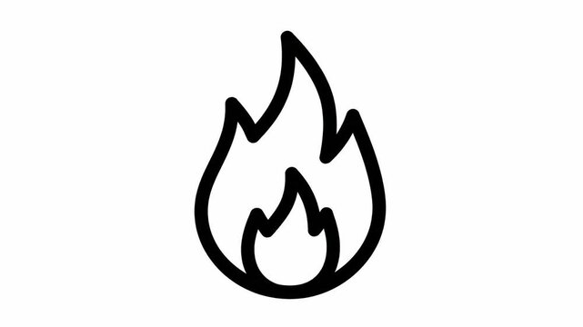 Black flame outline icon animation footage on clean white background depicting digital graphic resource loop