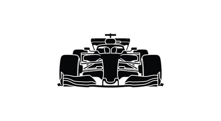 Obraz premium Front view silhouette of a modern formula one racing car isolated on a white background, showing detailed aerodynamic body and wide tires