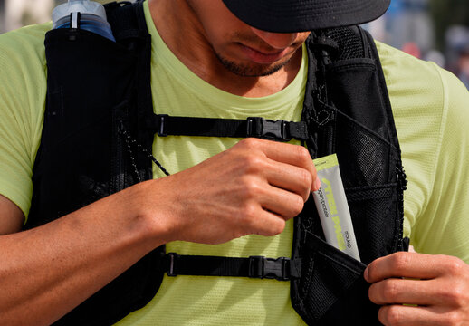 Running Vest with Man and Powder Stick Pack Mockup