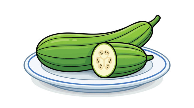 Fresh green luffa vegetable on a white plate vector illustration