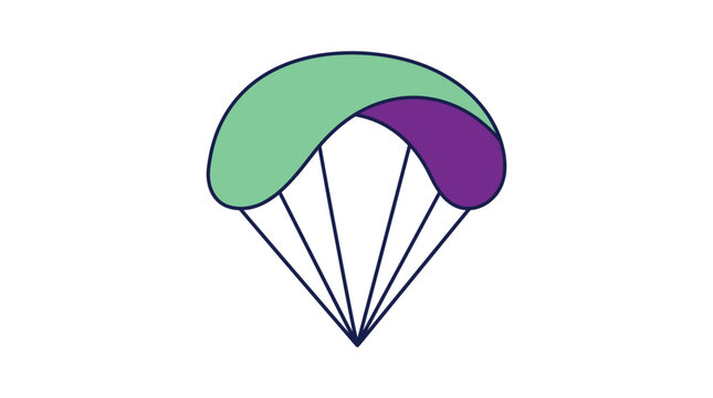 Vibrant green and purple parachute graphic icon featuring clean vector lines and modern minimal style