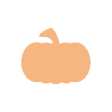 Orange pumpkin silhouette formed by halftone dots; for halloween decorations and autumn festival