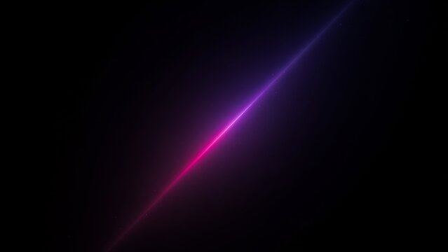 Diagonal neon light beam glowing purple and pink in dark space for futuristic technology or abstract concept.