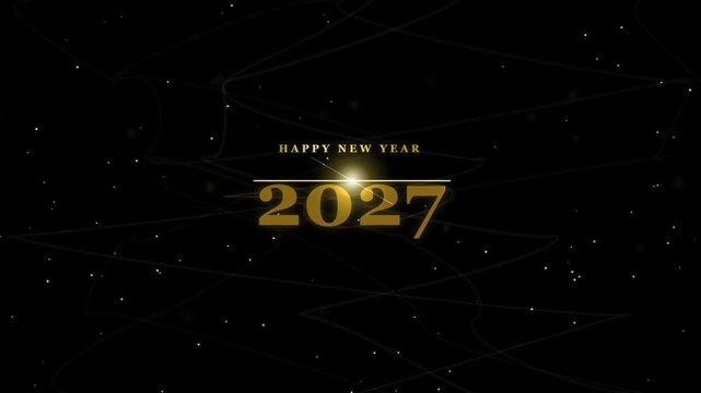 Happy New Year 2027 with abstract geometric lines and sparkles