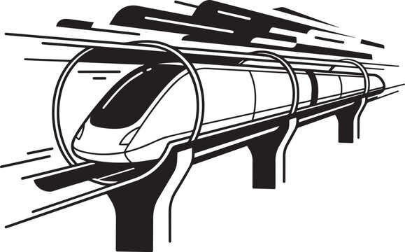 Modern highspeed train moving on elevated track science fiction day