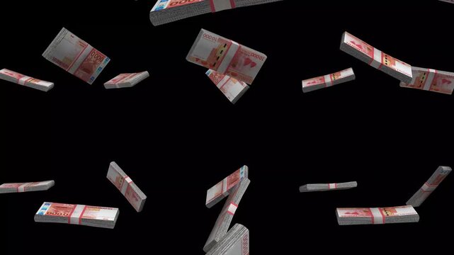 French Polynesia Money, CFP Franc Banknotes Falling On Black Background, XPF Currency Stacks Dark Cinematic, 4K