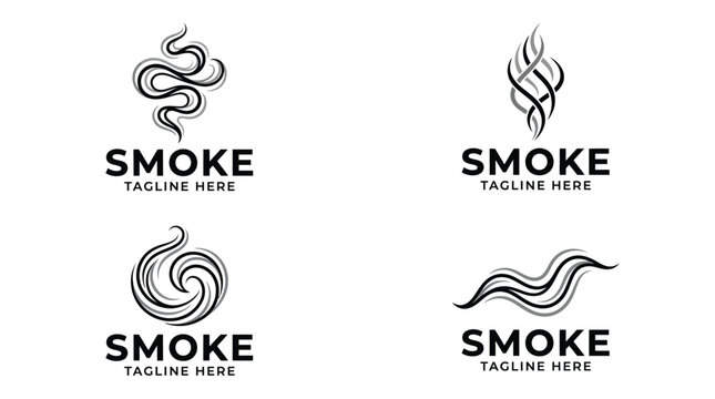 Minimalist smoke logo vector design collection featuring curved black and grey lines on white background