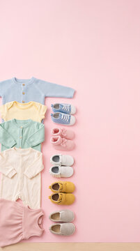 Baby clothes and shoes composition in modern commercial stock setting