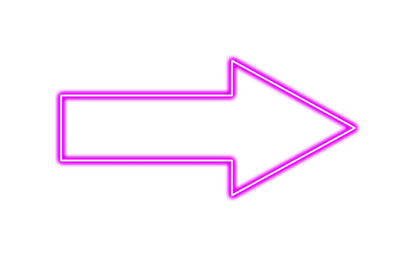 Neon pink arrow sign isolated on transparent background