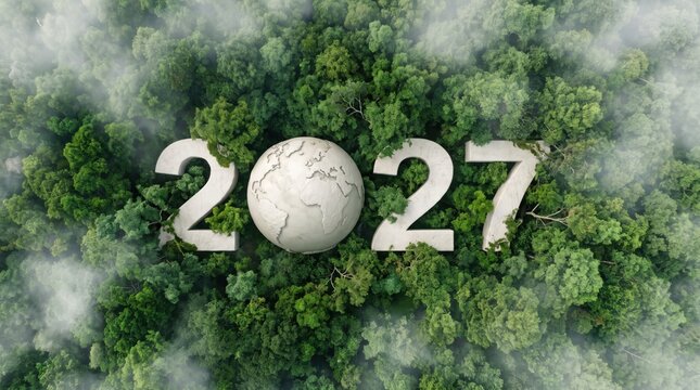2027 year celebration with sunset mountain background