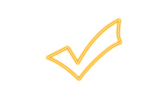 Glowing yellow check mark isolated on transparent background