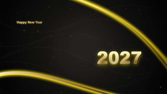 Happy New Year 2027 with sweeping golden light trails
