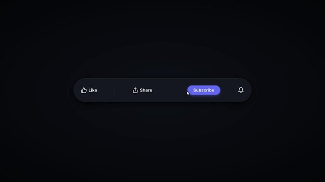 Minimalist Sleek Dark Mode Social CTA Lower Third Banner with Like, Share, Purple Subscribe Button Transitioning to Subscribed, and Notification Bell for Tech and Professional Video Channels