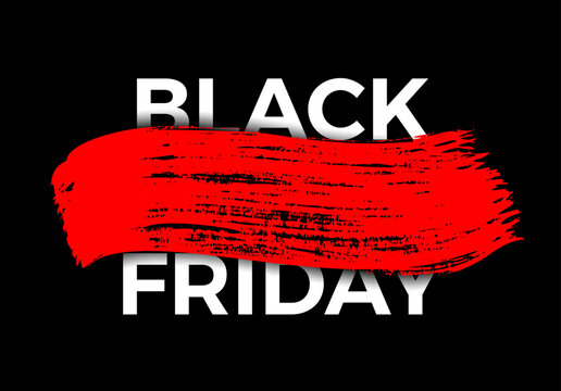 Black Friday promotional typography covered by a broad red grunge brush stroke