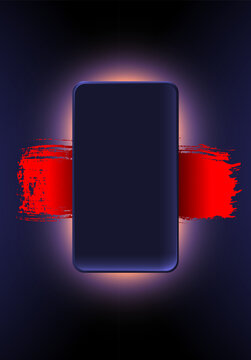 Dark vertical rounded frame over vivid red brush stroke with neon glow