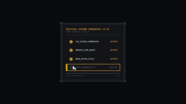 Retro futuristic tactical computer interface with pixel cursor navigating menu