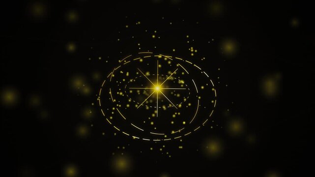 Golden circular sparkle burst with glowing star on black