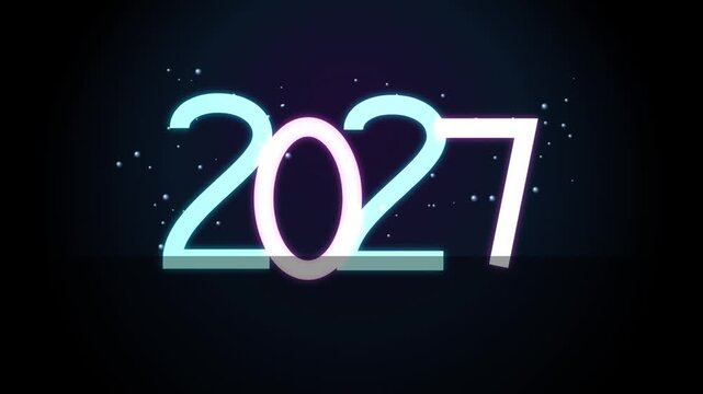 Neon gradient 2027 glowing text on dark starry background