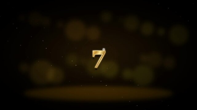 Opulent 3D Metallic Gold Countdown from 5 to 1 Gracefully Dissolving into Sparkling Dust Particles and Radiating Light Rays on Black Background for Grand Gala and New Year Celebrations