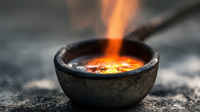 Molten Metal Glowing in Crucible Scientific Macro Photo