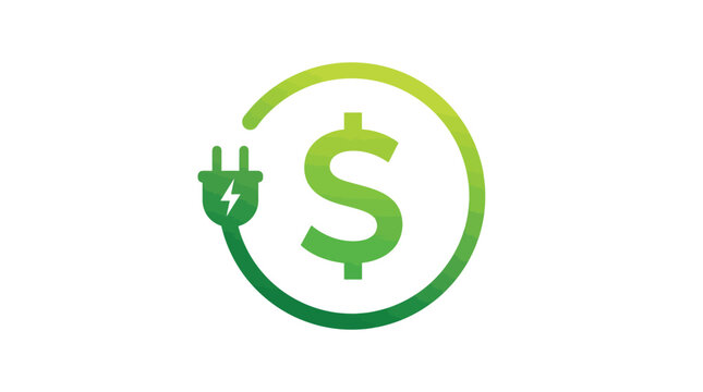 Bright green dollar sign vector logo featuring electricity plug and sustainable energy concept design