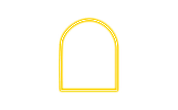 Yellow neon arch frame isolated on transparent background